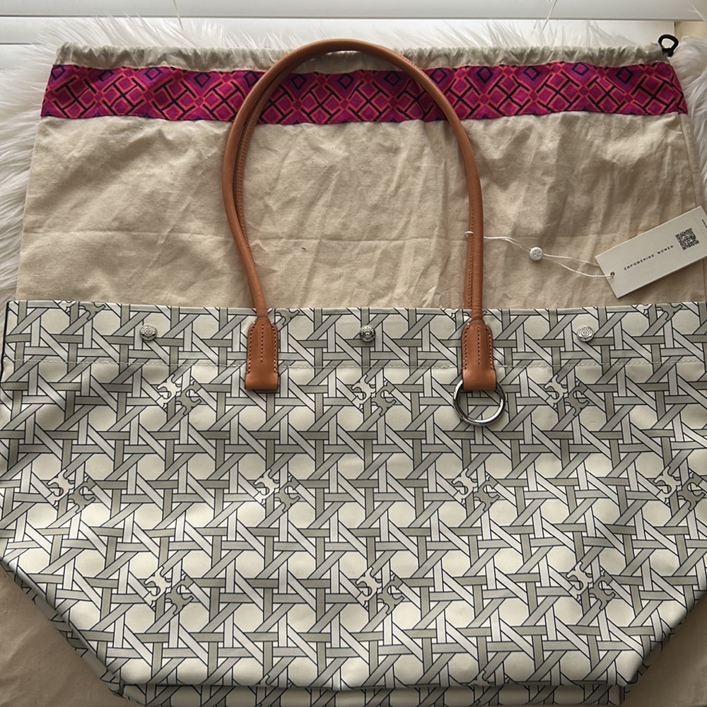Tory Burch Canvas Basketweave Tote